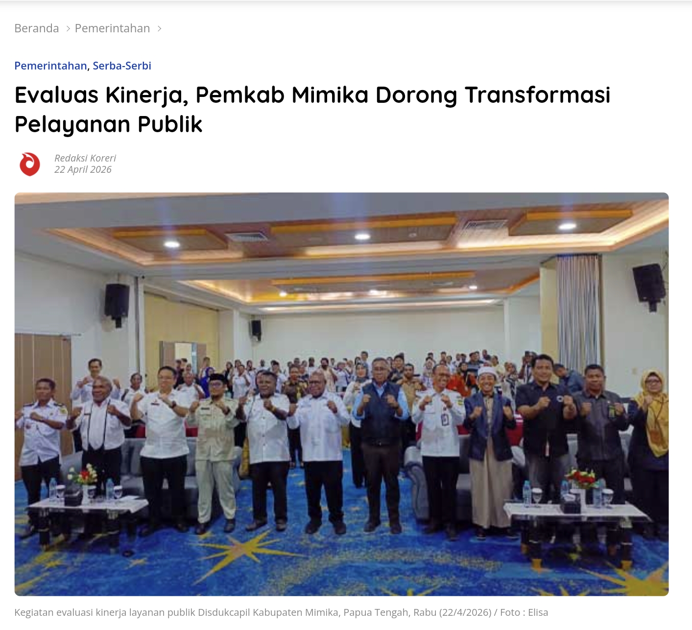 Evaluas Kinerja, Pemkab Mimika Dorong Transformasi Pelayanan Publik