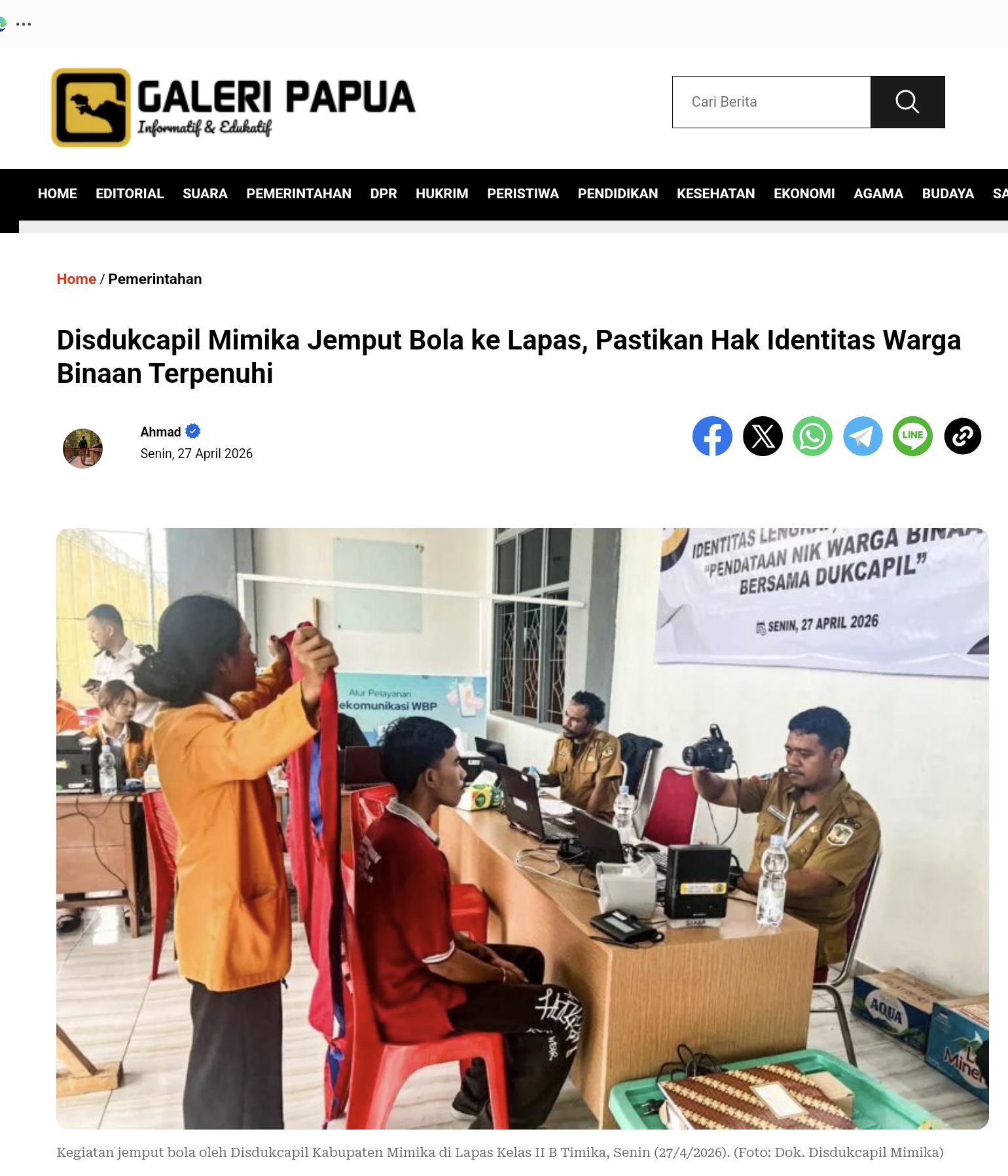 Disdukcapil Mimika Jemput Bola ke Lapas, Pastikan Hak Identitas Warga Binaan Terpenuhi