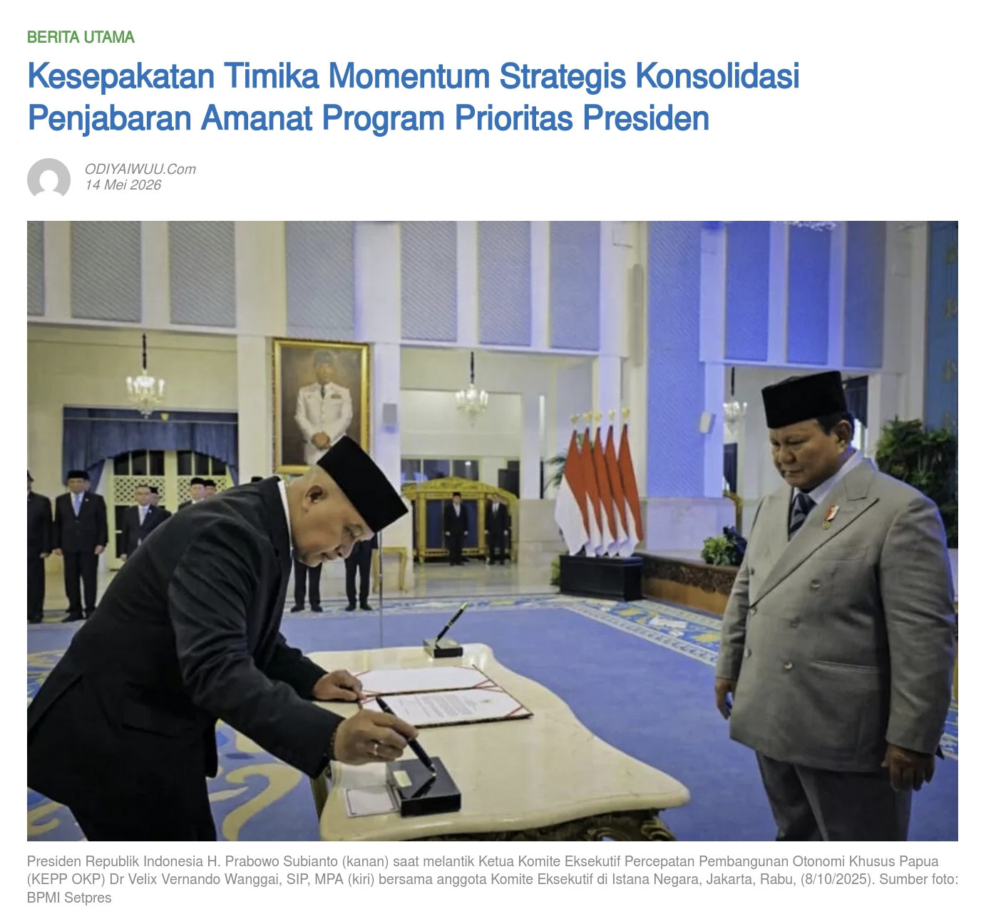 Kesepakatan Timika Momentum Strategis Konsolidasi Penjabaran Amanat Program Prioritas Presiden