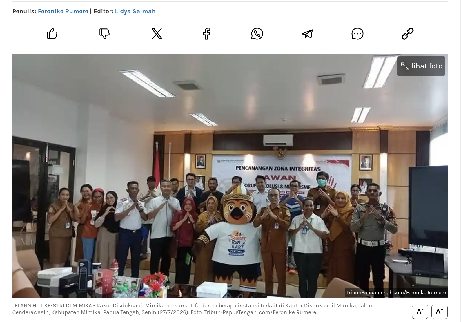 Sambut HUT ke-81 Kemerdekaan RI, Disdukcapil Mimika-TIFA Creatif Gelar Sunset Run dan Art Festival
