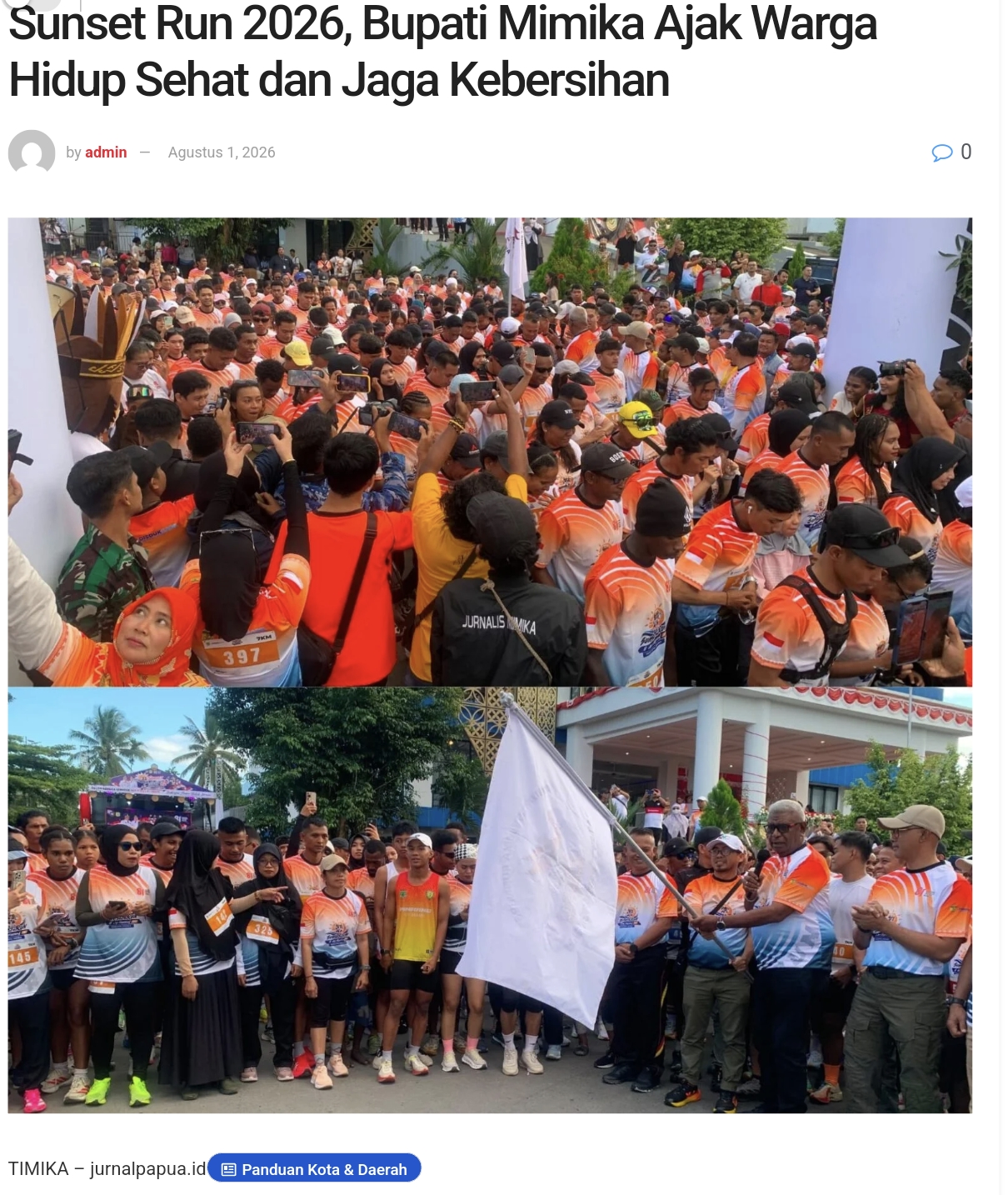 Sambut HUT RI ke-81, Disdukcapil Mimika Gelar Sunset Run 2026, Bupati Mimika Ajak Warga Hidup Sehat dan Jaga Kebersihan