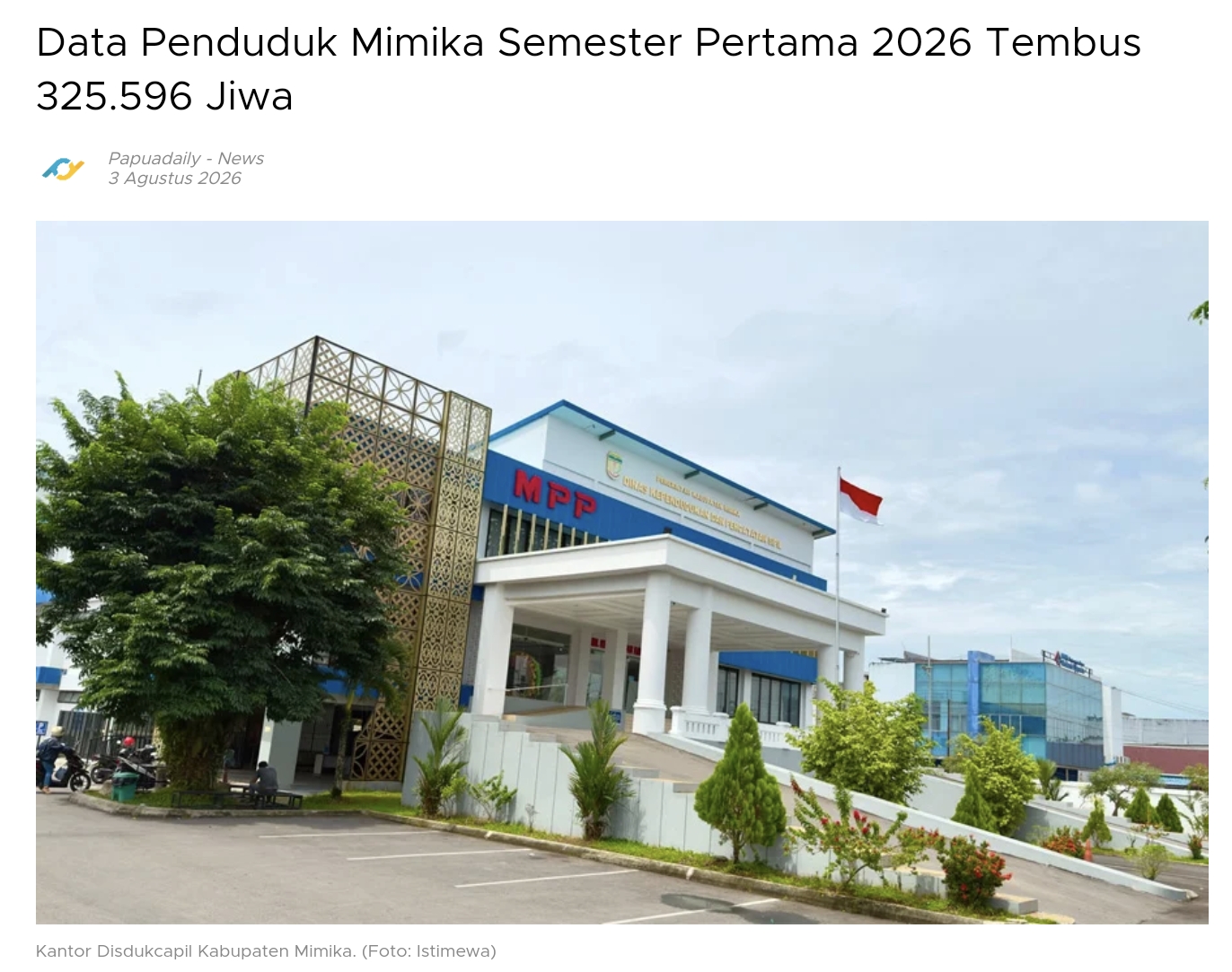 Data Penduduk Mimika Semester Pertama 2026 Tembus 325.596 Jiwa